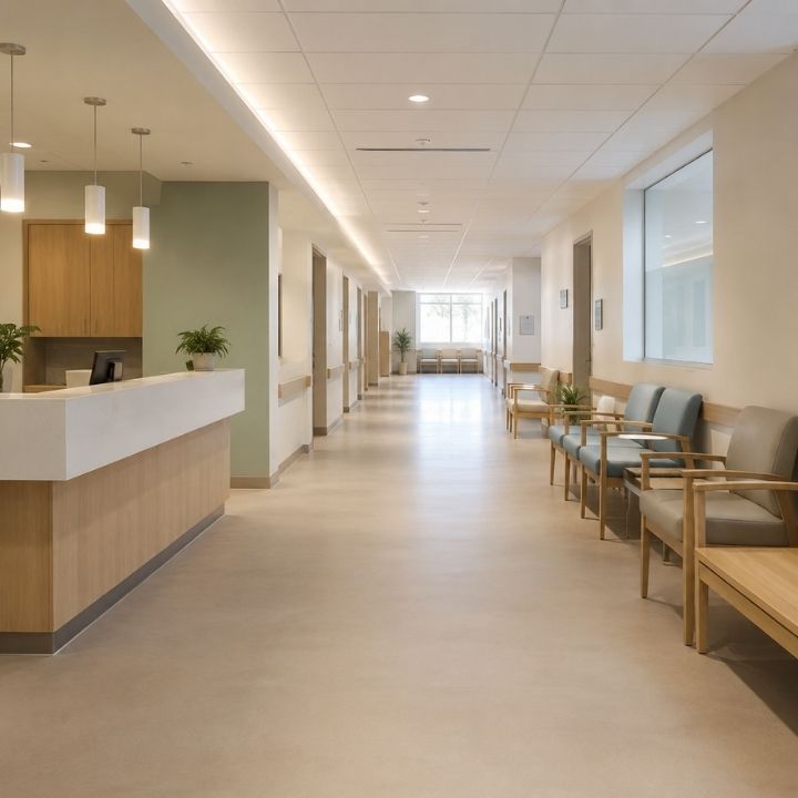 Clean medical facility hallway