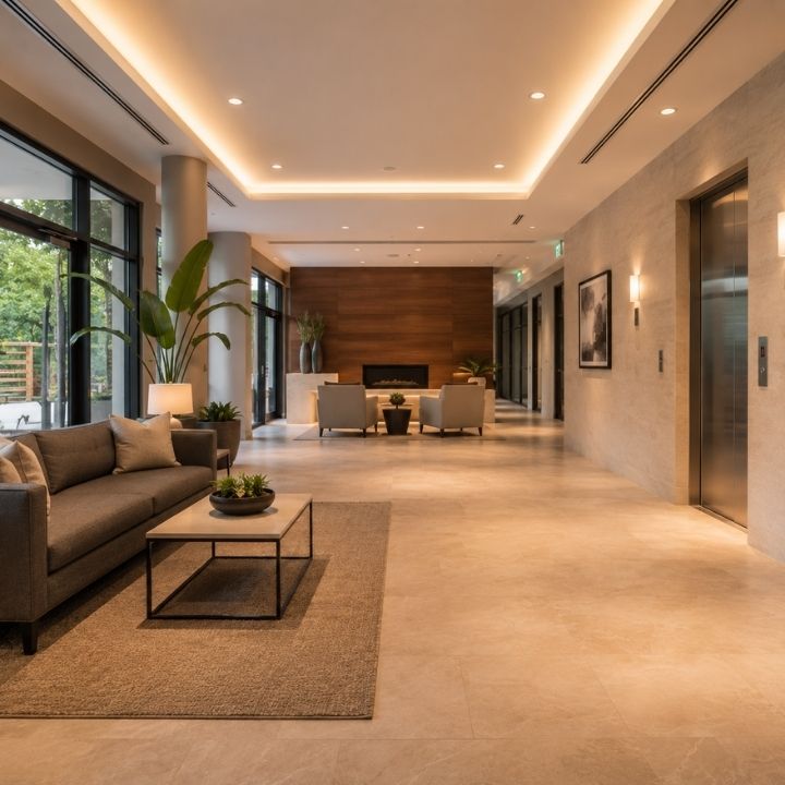 Clean residential building lobby